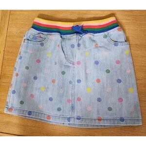 Mini Boden Denim Dot and Rainbow Waistband Skirt Size 9-10Y